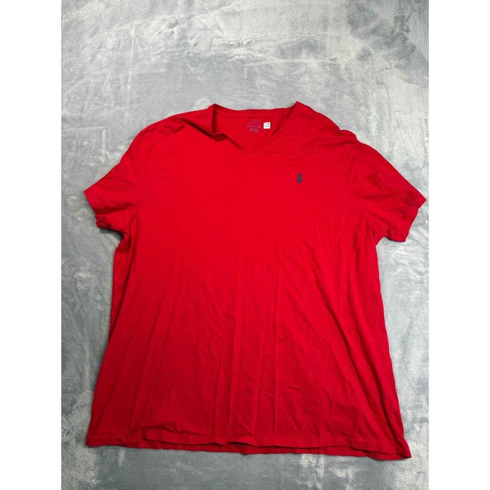 Polo Ralph Lauren T Shirt Mens 2XL Red Short Sleeve Classic Fit V Neck Pony Logo